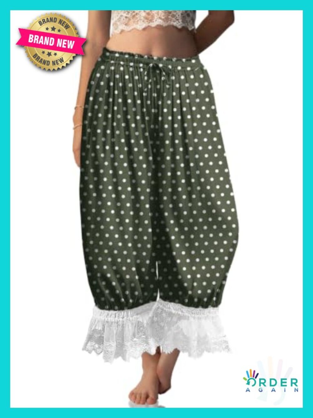 Linen Blend Lace Trim Wide Leg Harem Pants